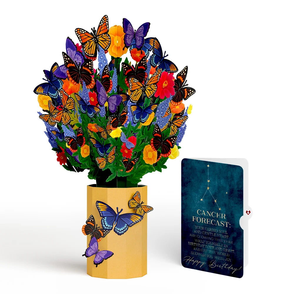 Lovepop Brilliant Butterfly Birthday Bouquet and Cancer Zodiac Sentiment Set Vase