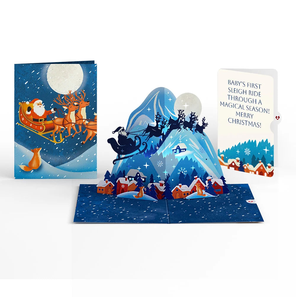 Lovepop Christmas Eve Sleigh Ride Music and Lights Pop-Up Card and Snow Village Sentiment Set for Baby Cream