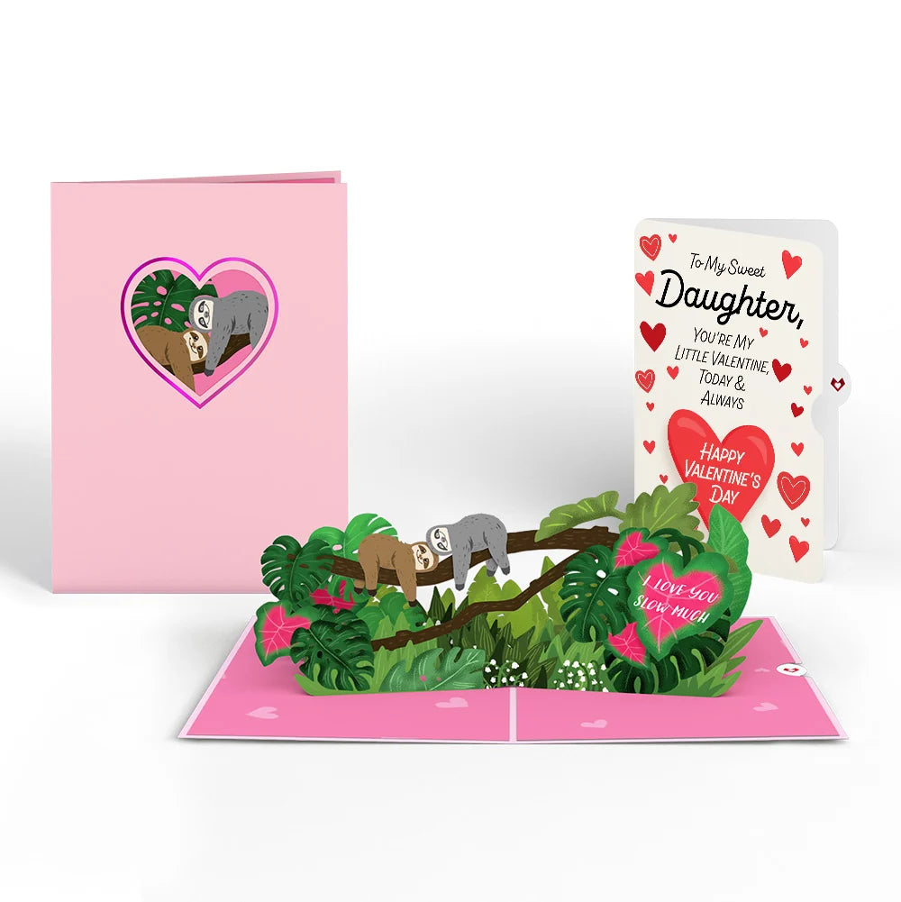 Lovepop I Love You Sloths Pop-Up Card and Full of Hearts Valentine Sentiment Set for Daughter Cream