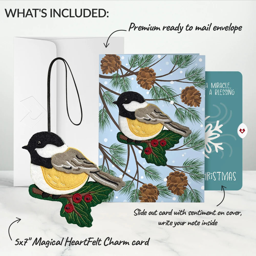 Lovepop Winter Chickadee HeartFelt Charm Card and Snowflake Christmas Sentiment Set