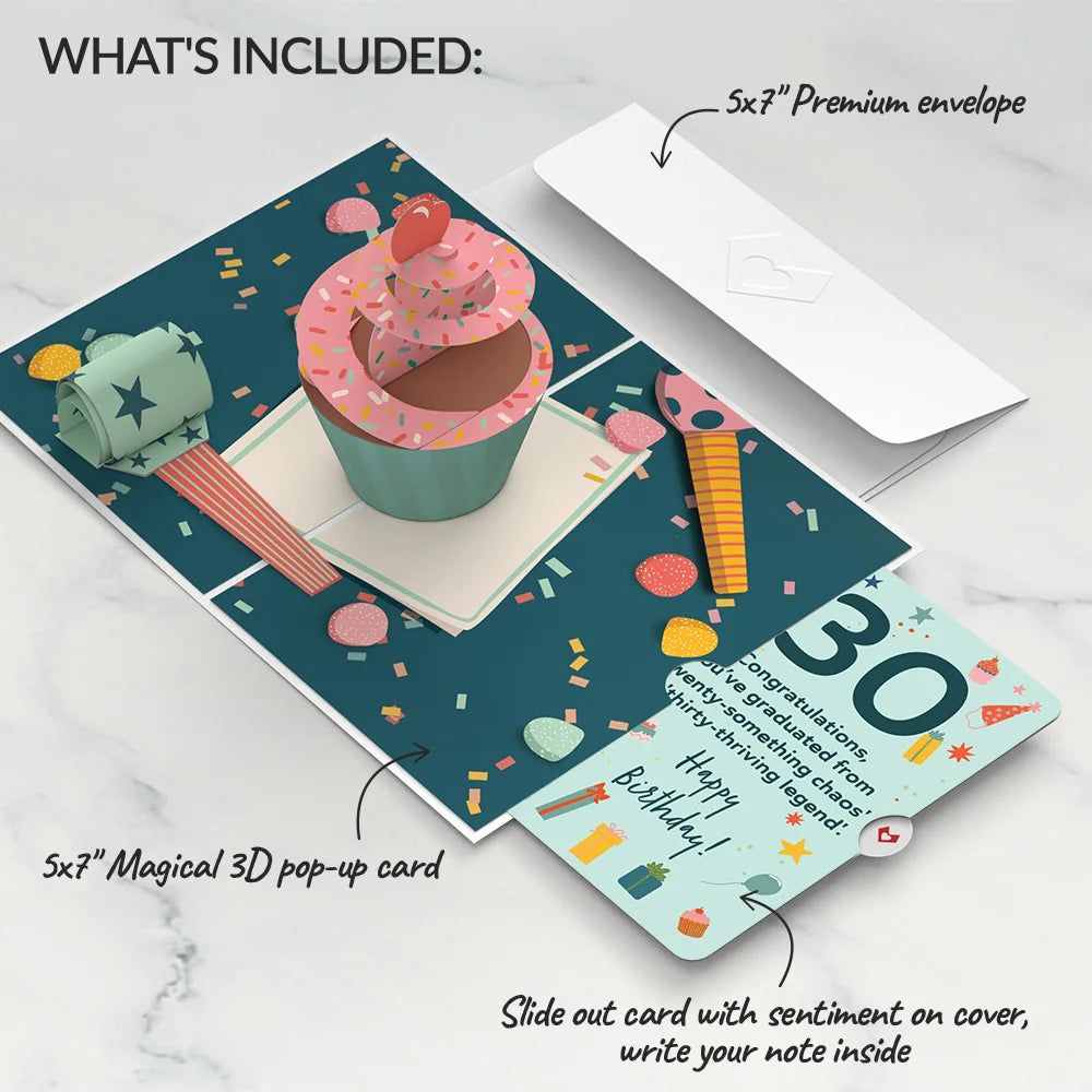 Lovepop 30th Birthday Cupcake Pop-Up Card and Sentiment Set Candle