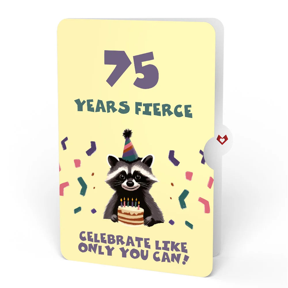Lovepop Go Feral Raccoon 75th Birthday Pop-Up Card and Sentiment Set Candle