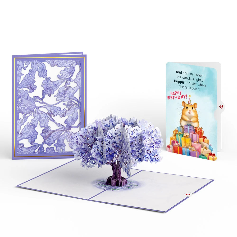 Lovepop Watercolor Jacaranda Tree Birthday Pop-Up Card and Happy Hamster Sentiment Set Candle