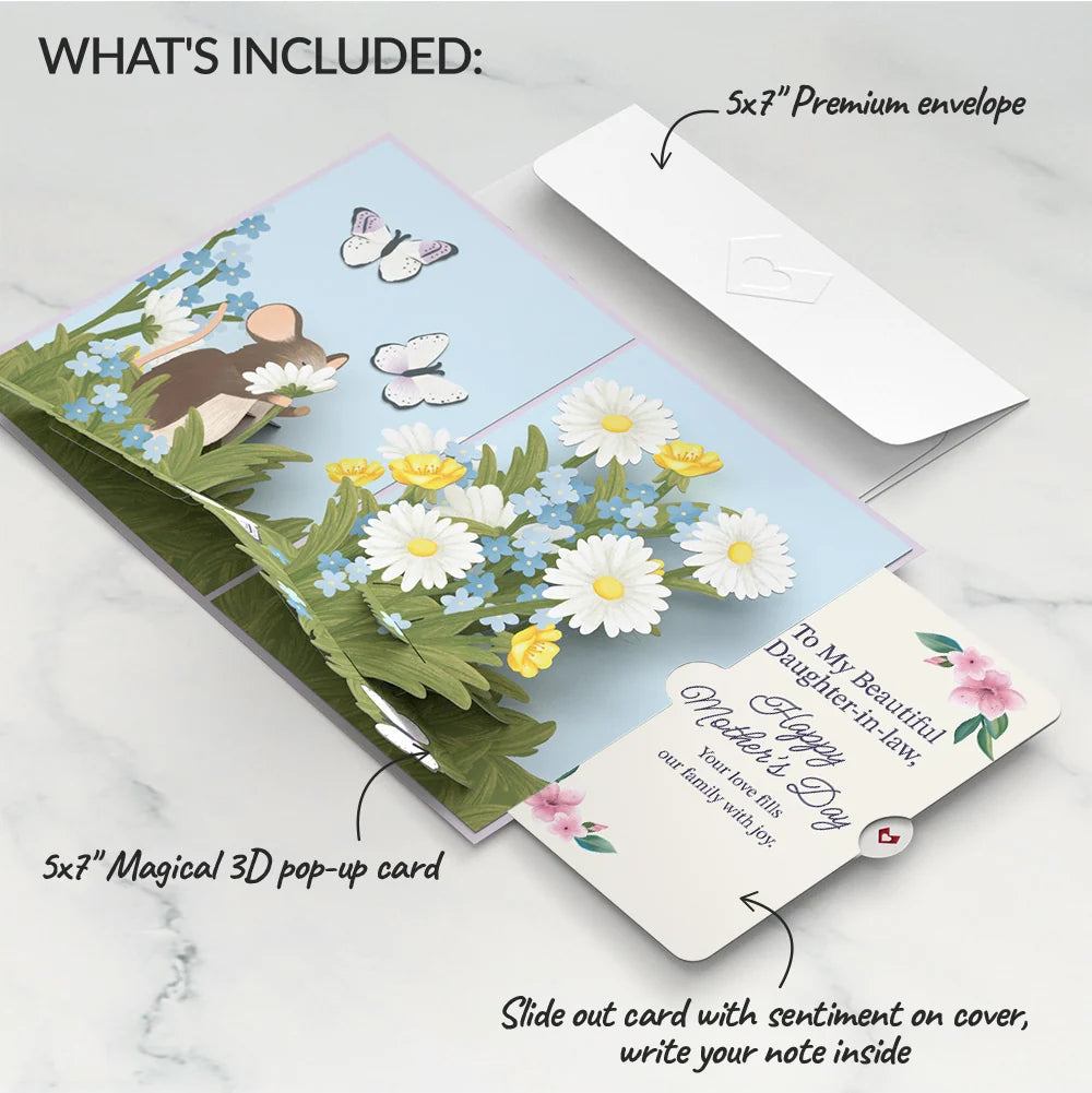 Lovepop Field Mouse in the Flowers Mother’s Day Pop-Up Card and Sentiment Set for Daughter-in-law
