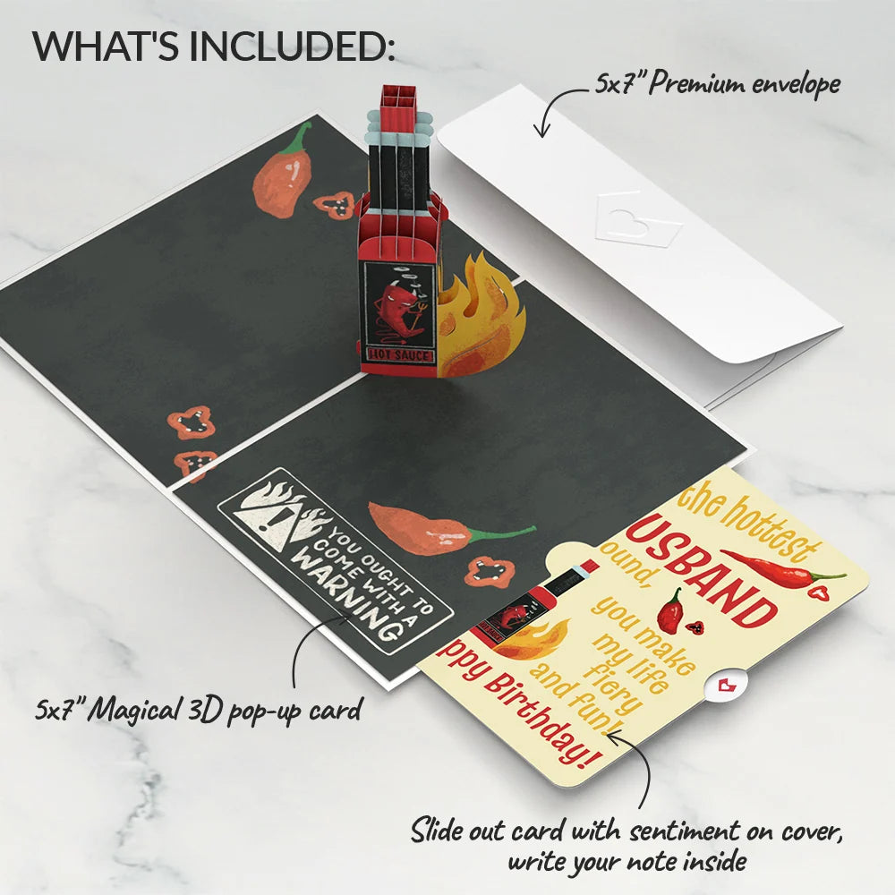 Lovepop Hot Sauce Birthday Pop-Up Card and Sentiment Set for Husband – You’re So Hot Bottle