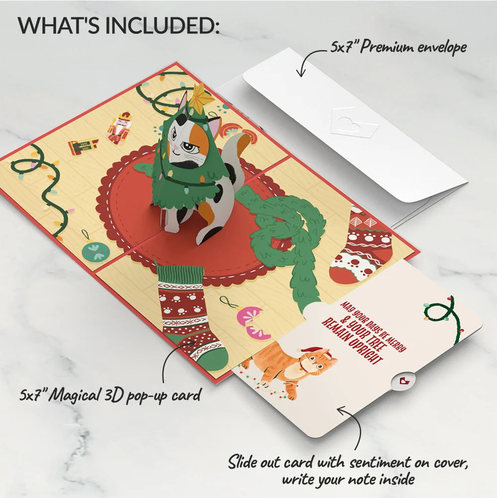 Lovepop Meowy Cat-mess Christmas Pop-Up Card and Funny Sentiment Set Cream