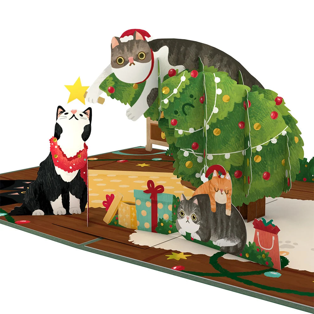 Lovepop Meowy Little Christmas Cats Pop-Up Card and Blessing Tree Sentiment Set Cream