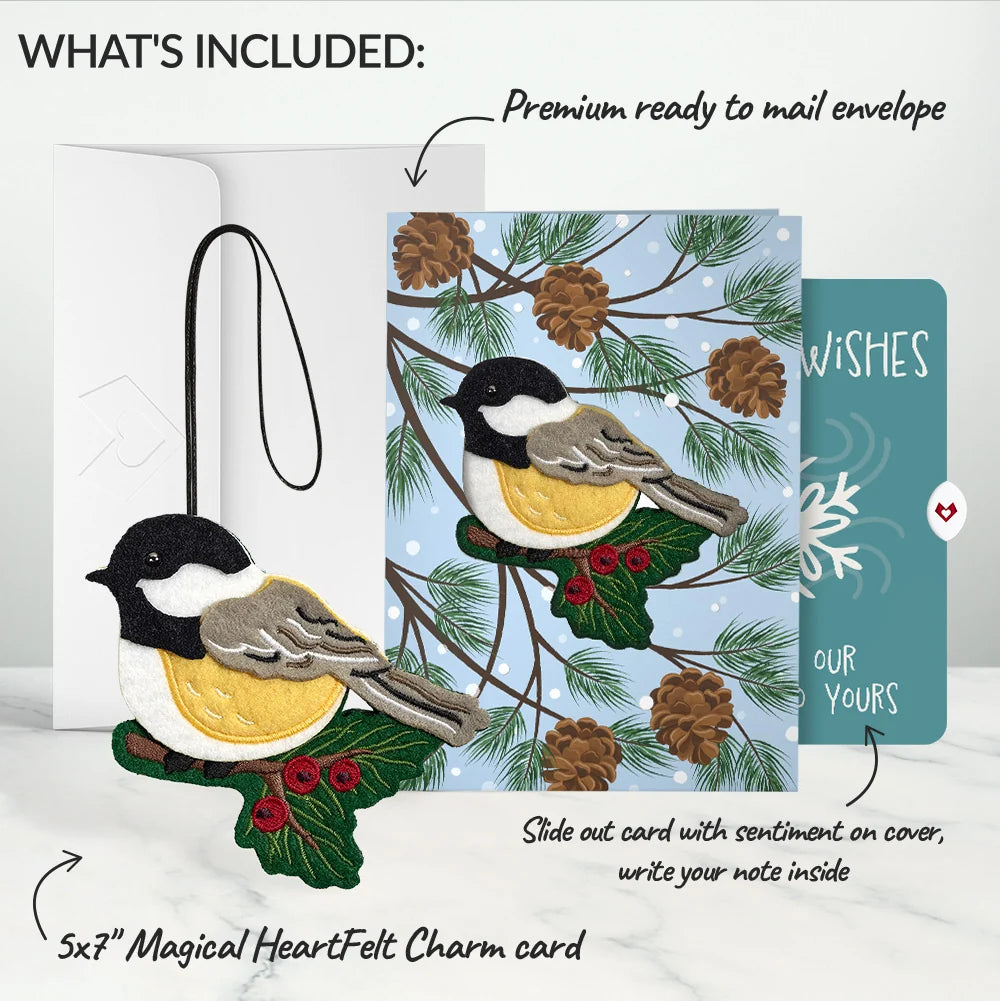 Lovepop Winter Chickadee HeartFelt Charm Card and Snowflake Holiday Sentiment Set