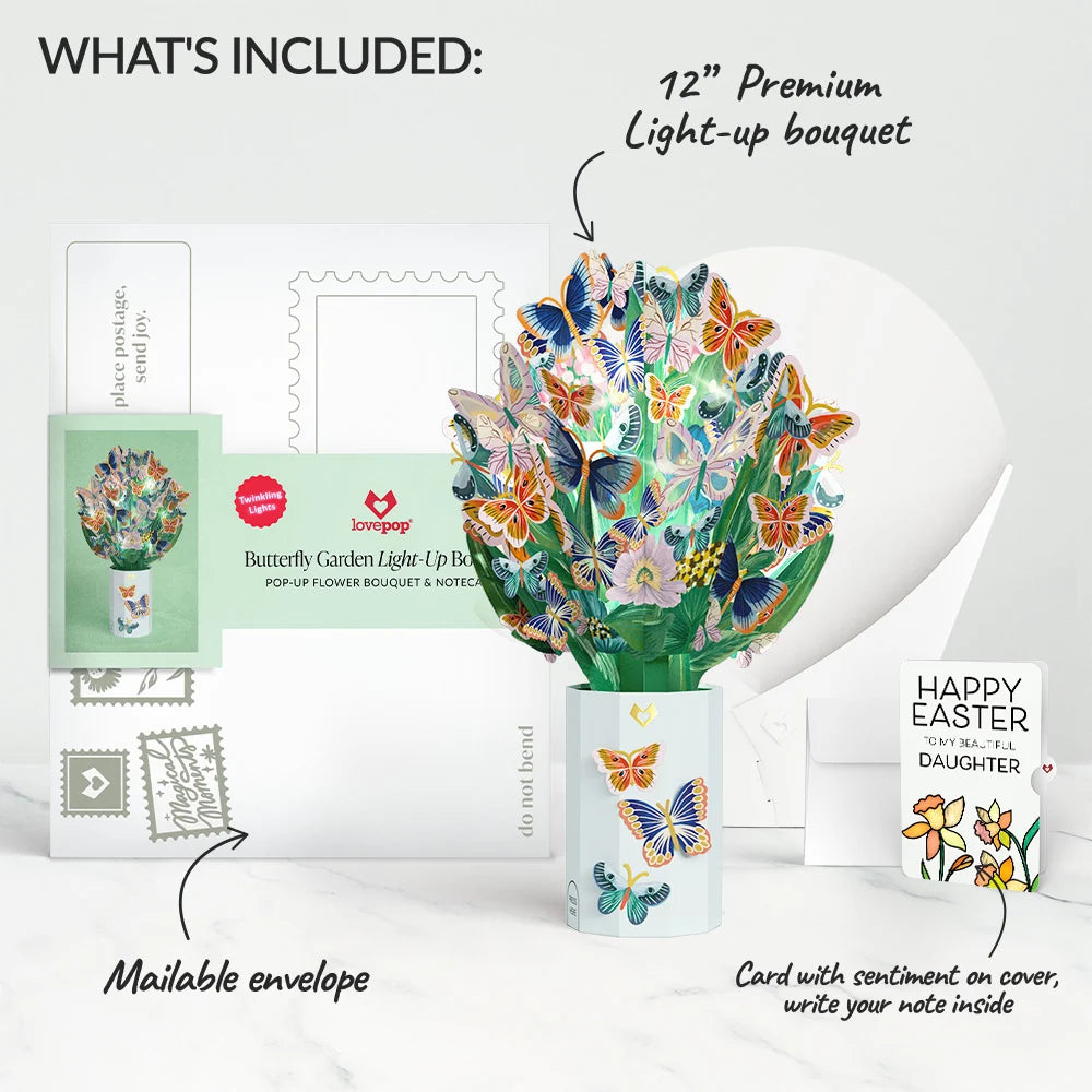 Lovepop Butterfly Garden Easter Light-Up Bouquet and Sentiment Set for Daughter Vase