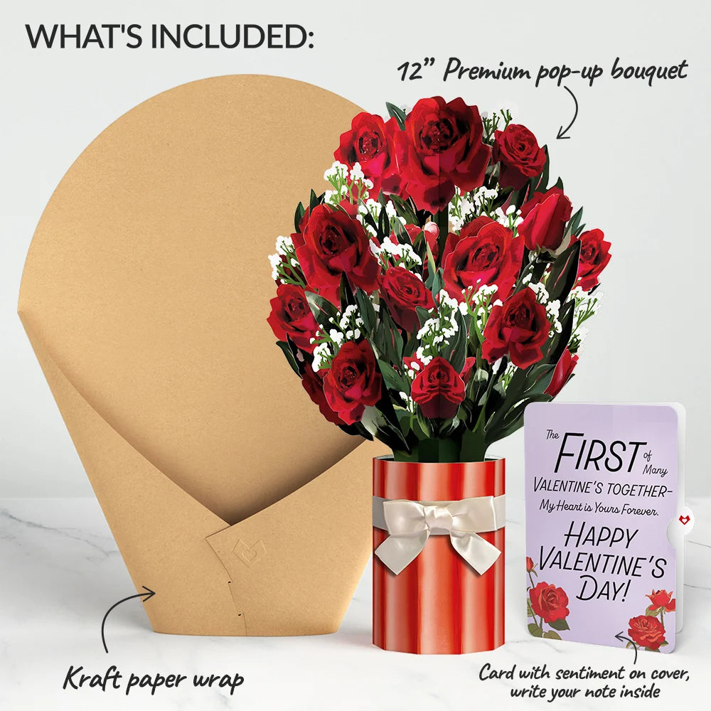 Lovepop Romantic Red Roses My Heart Is Yours Forever Valentine Bouquet and Sentiment Set Vase