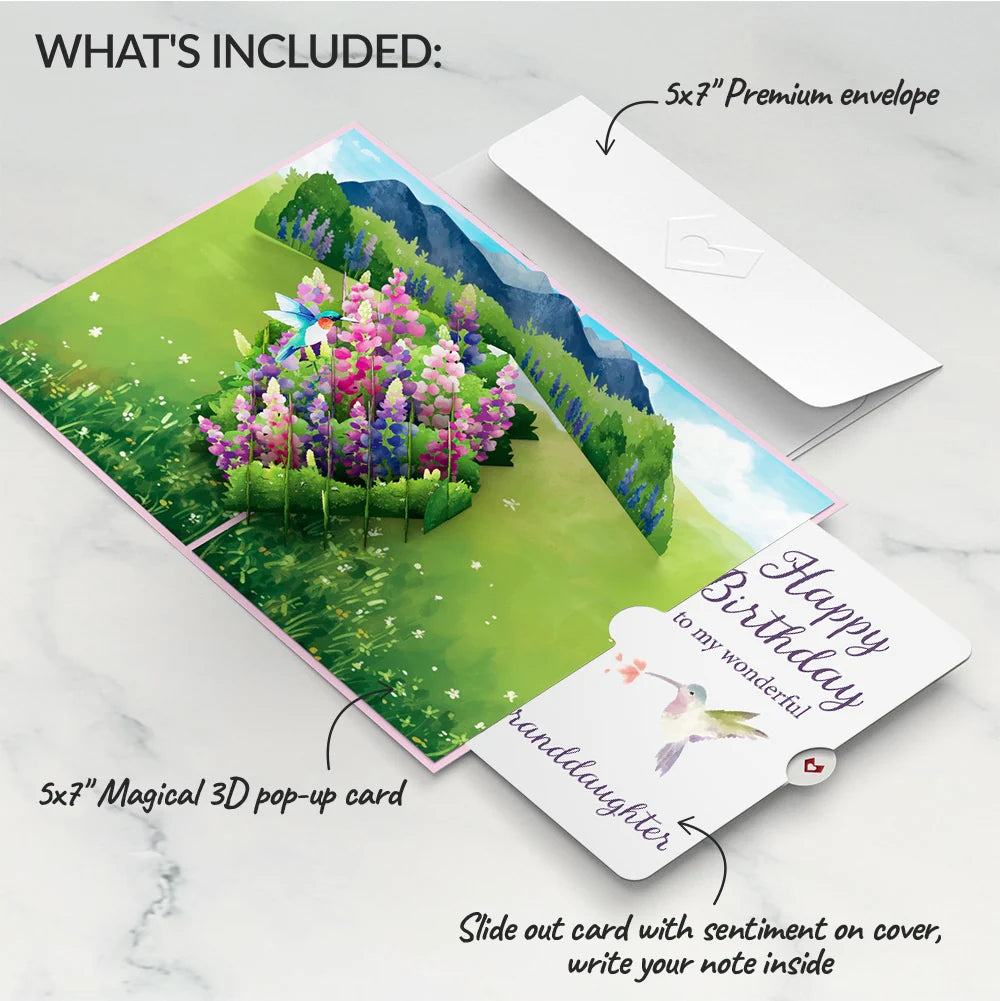Lovepop Lupine Hummingbird Birthday Pop-Up Card and Sentiment Set for Granddaughter
