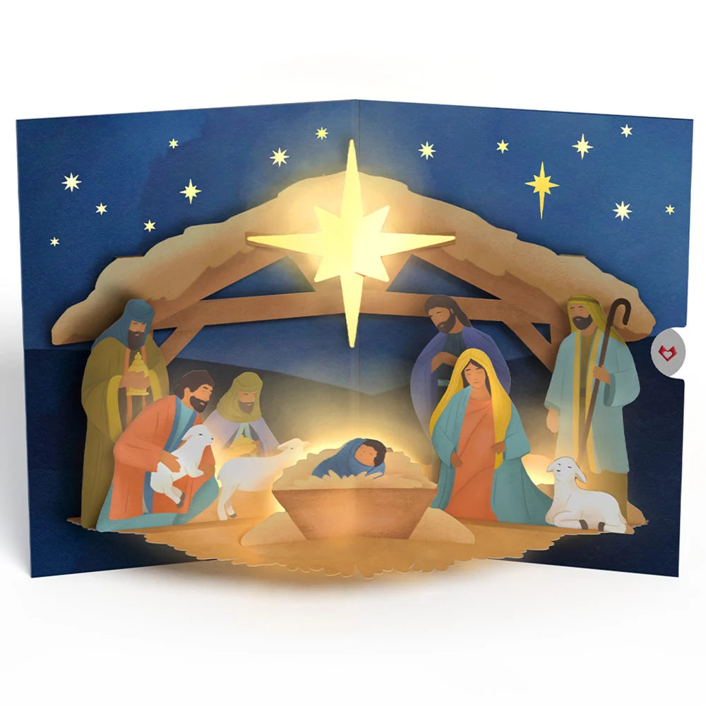 Lovepop Oh Holy Night Nativity Christmas Light-Up Pop-Up Card and Blessings Sentiment Set Straw