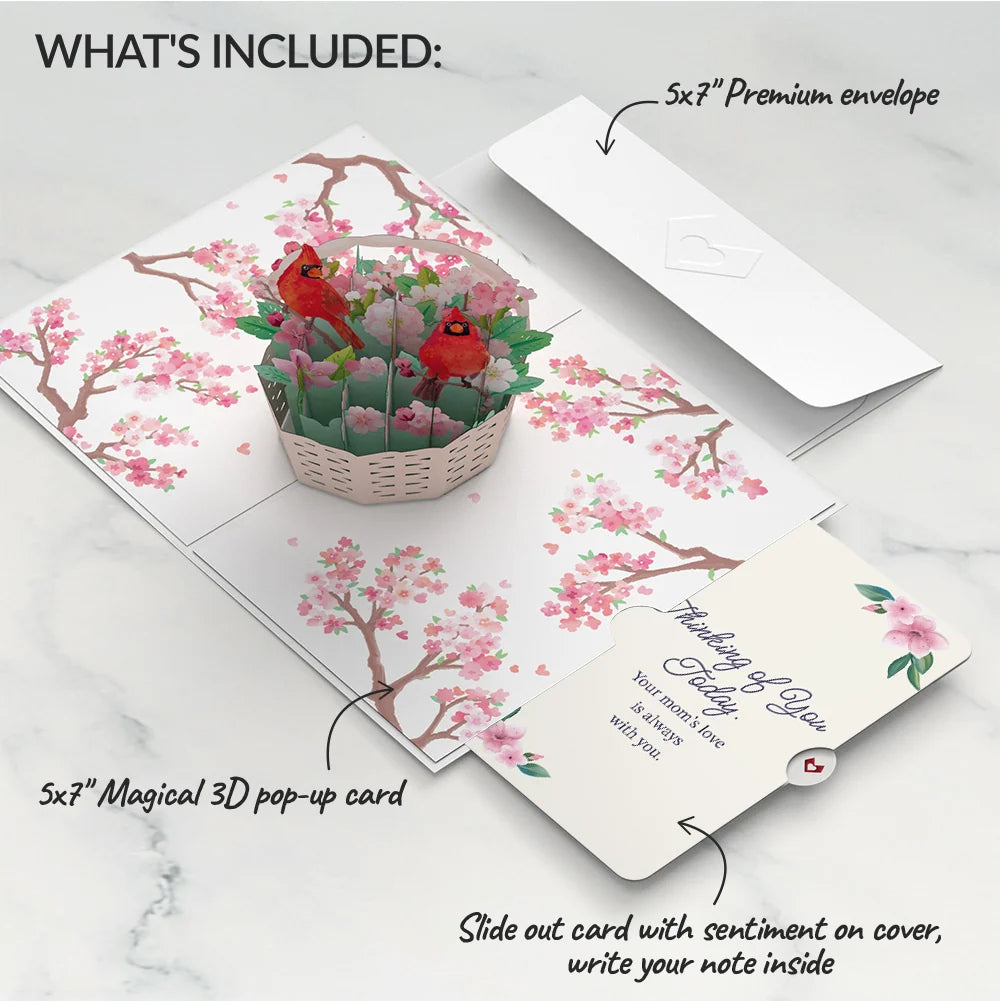 Lovepop Cherry Blossom Basket with Cardinals Mother’s Day Pop-Up Card and Thinking of You Today Sentiment Set