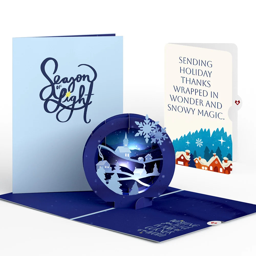 Lovepop Season of Light Winter Village Light-Up Pop-Up Card and Snowy Magic Thank You Sentiment Set Cream
