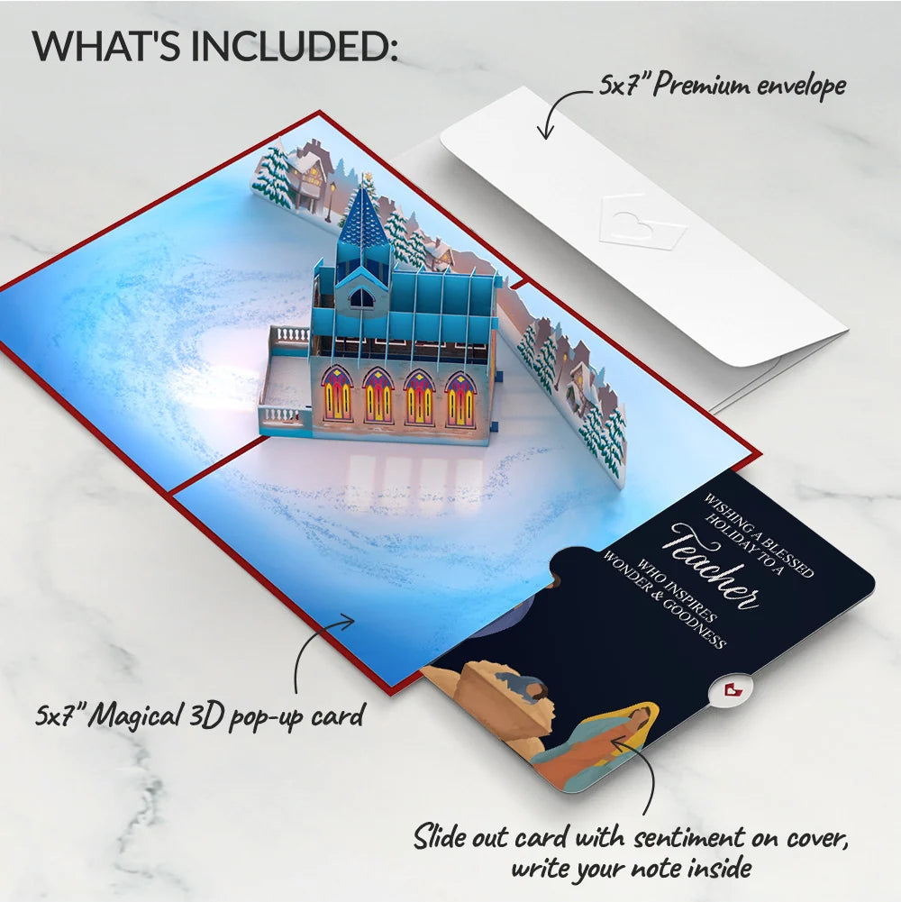 Lovepop Stained Glass Christmas Chapel Pop-Up Card and Sentiment Set for Teacher