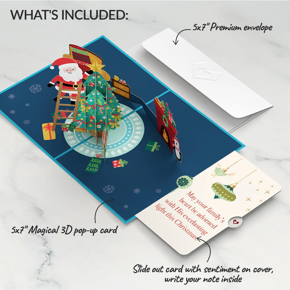 Lovepop Santa Decorating a Christmas Tree Pop-Up Card and Sentiment Set for Family Cream
