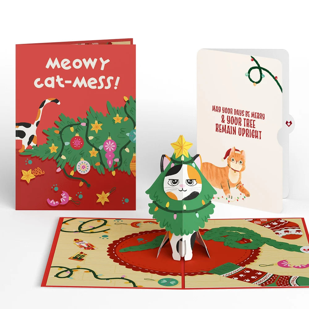 Lovepop Meowy Cat-mess Christmas Pop-Up Card and Funny Sentiment Set Cream
