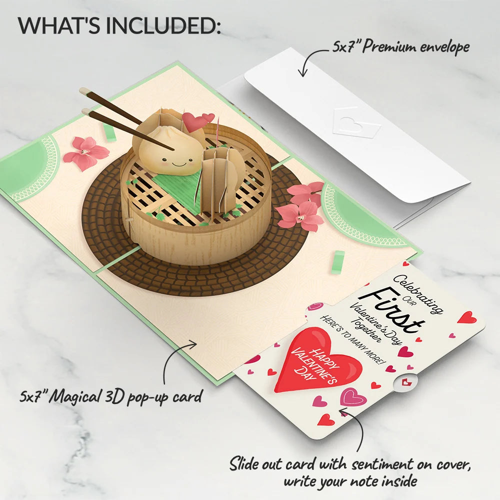 Lovepop You’re All That and Dim Sum Our First Valentine Together Pop-Up Card and Sentiment Set Tea