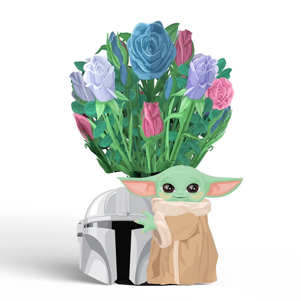 Lovepop Star Wars The Mandalorian Grogu Birthday Pop-Up Card & Flower Buds Bouquet Bundle