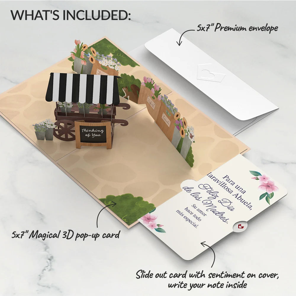 Lovepop Thinking of You Flower Cart Mother’s Day Pop-Up Card and Sentiment Set for Spanish Grandmother Basket