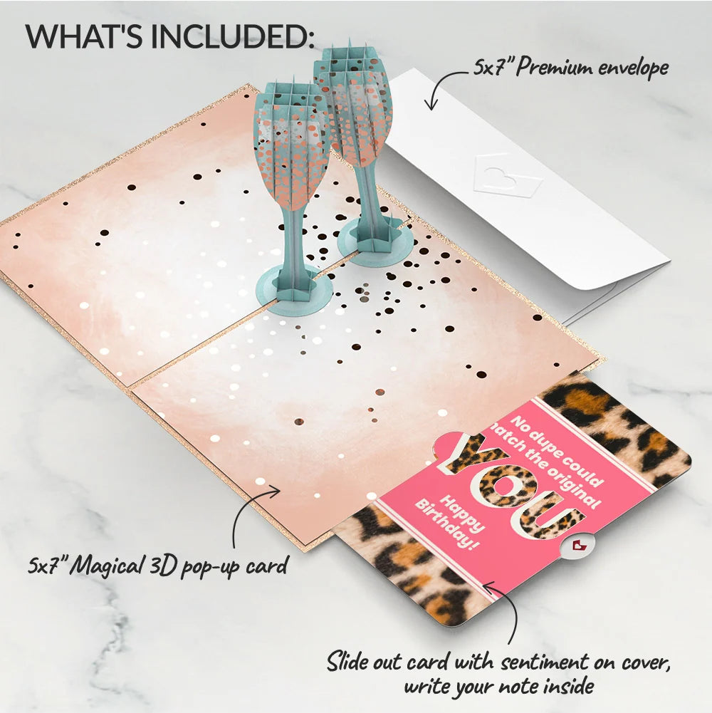 Lovepop Champagne Toast Birthday Pop-Up Card and The original YOU Sentiment Set Glass