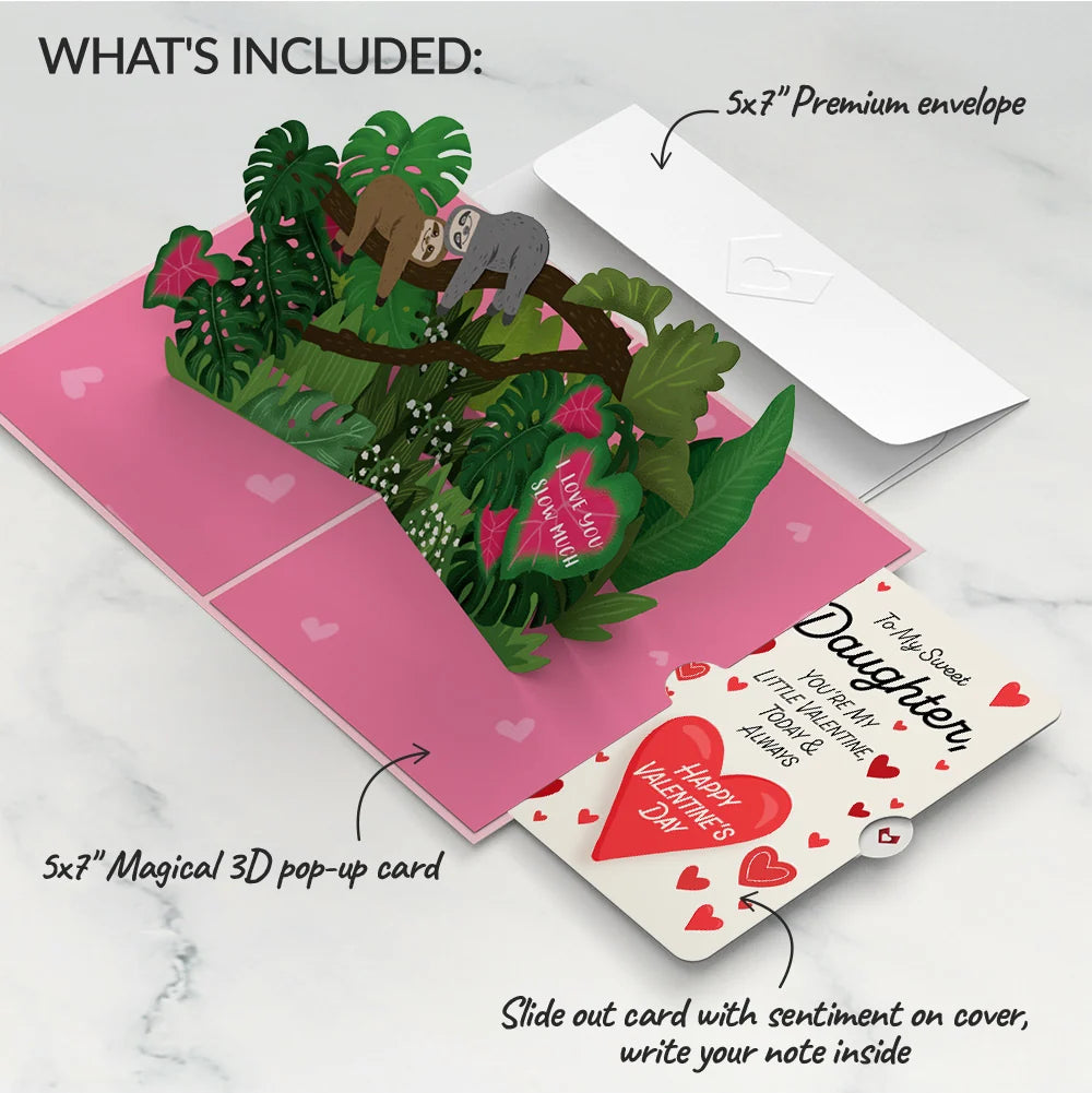 Lovepop I Love You Sloths Pop-Up Card and Full of Hearts Valentine Sentiment Set for Daughter Cream