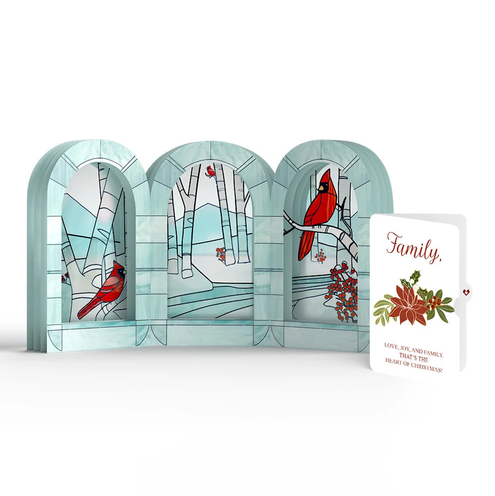 Lovepop Stained Glass Winter Cardinal Pop-Up Gift and Poinsettia Christmas Sentiment Set for Family