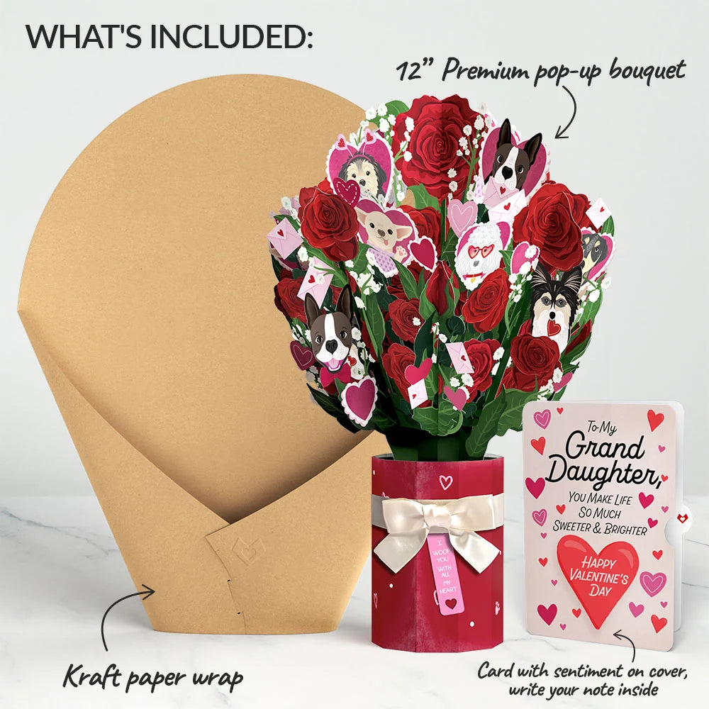 Lovepop I Woof You Dog Valentine Bouquet and Sentiment Set for Granddaughter Vase