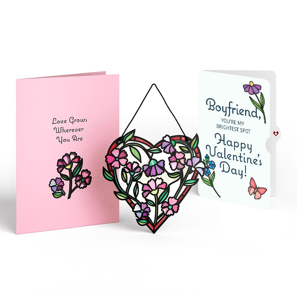 Lovepop Love Grows Heart Valentine Suncatcher Card and Sentiment Set for Boyfriend Glass