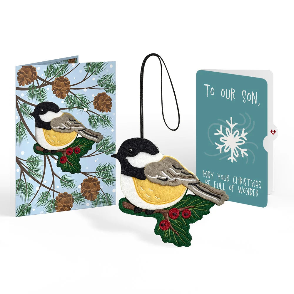 Lovepop Winter Chickadee HeartFelt Charm Card and Snowflake Christmas Sentiment Set for Son