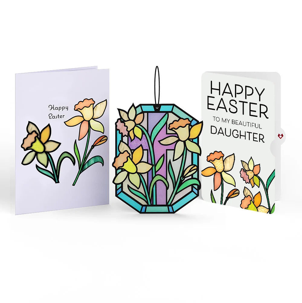 Lovepop Happy Easter Daffodil Easter Suncatcher Card and Sentiment Set for Daughter Glass