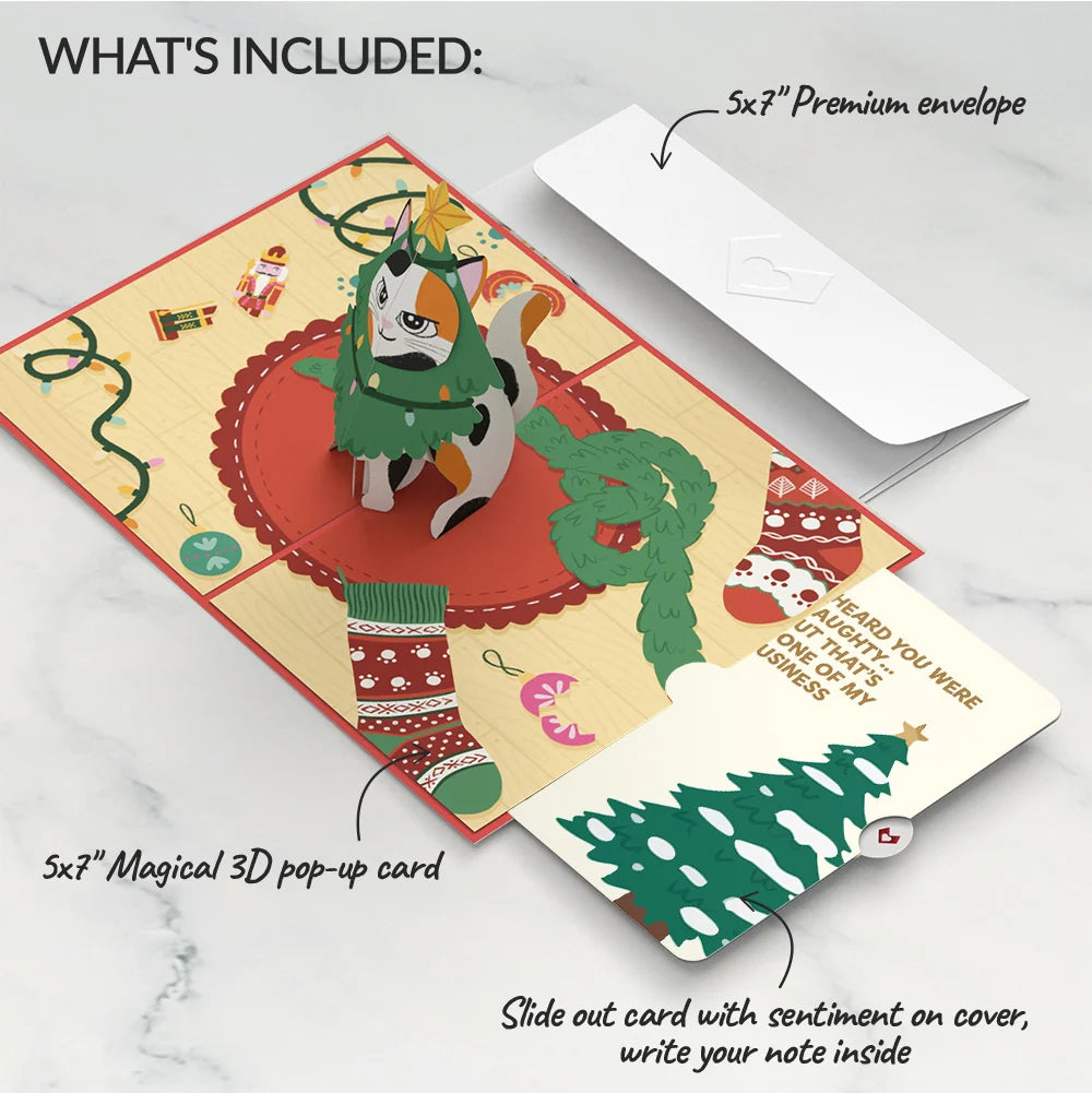 Lovepop Meowy Cat-mess Christmas Pop-Up Card and Funny Tree Sentiment Set Cream