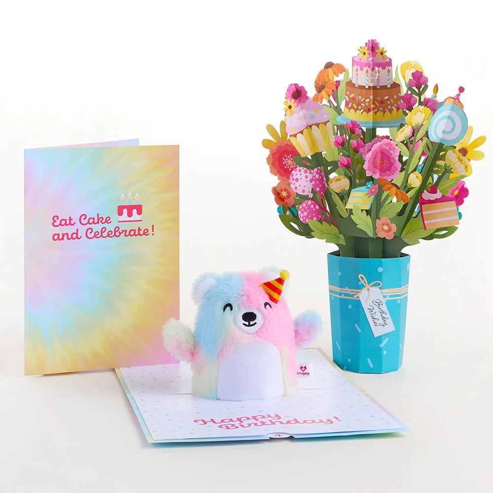 Lovepop ‘Eat Cake and Celebrate’ Birthday Plushpop Card and Bouquet Bundle