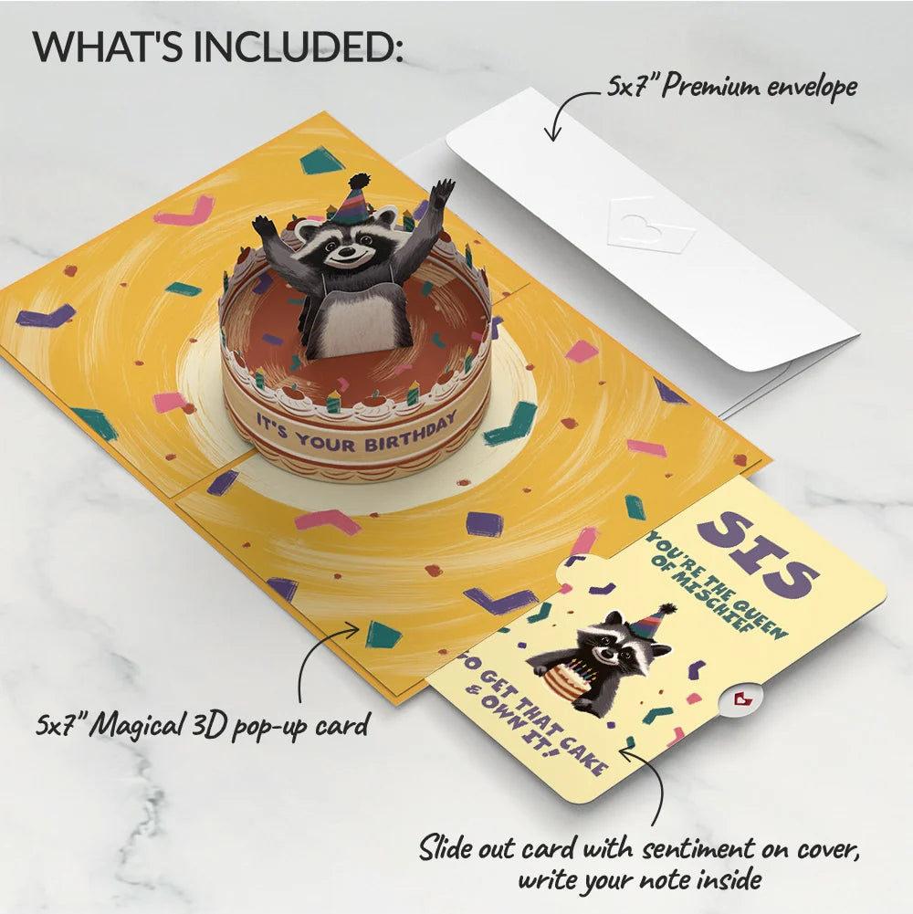 Lovepop Go Feral Raccoon Birthday Pop-Up Card and Sentiment Set for Sister Candle