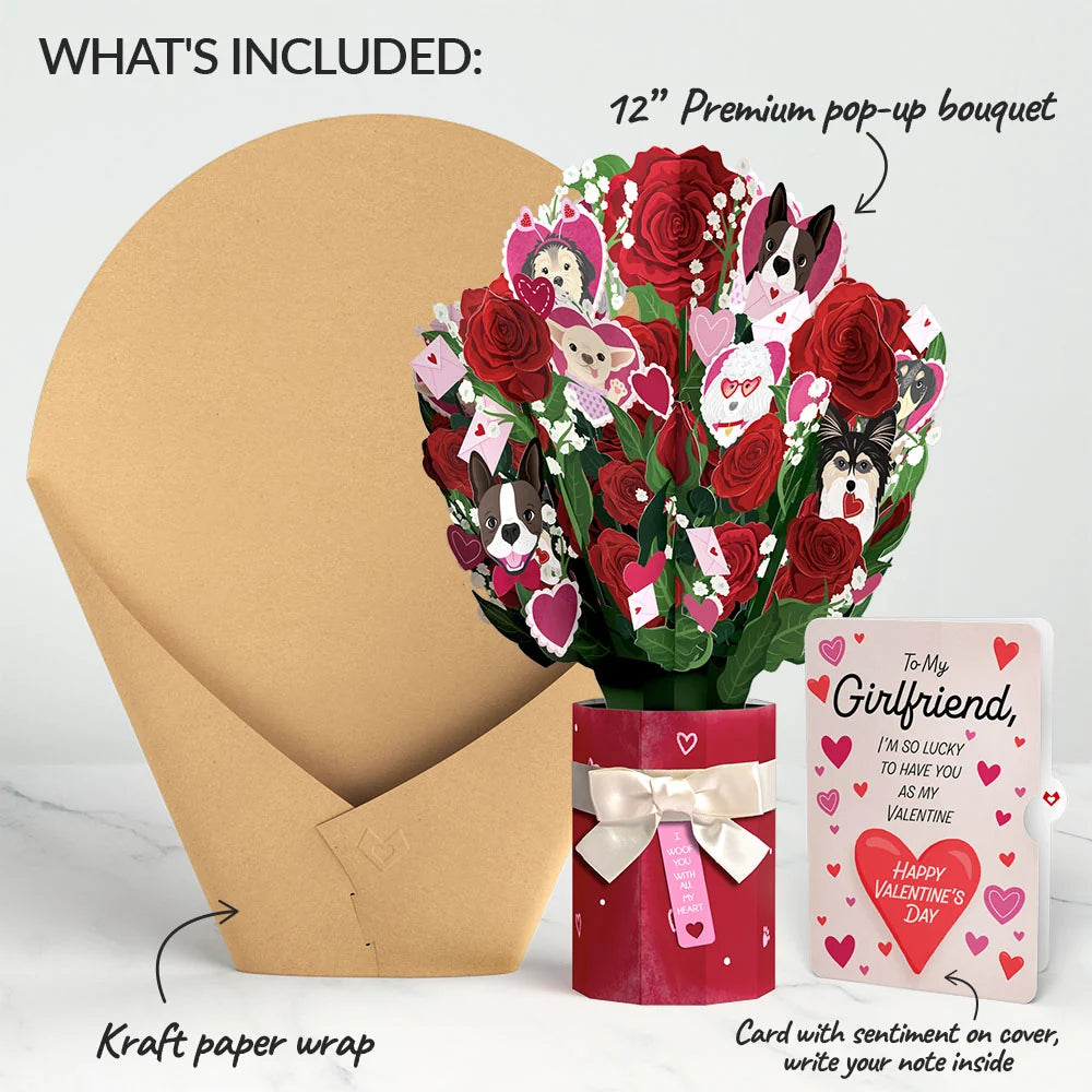 Lovepop I Woof You Dog Valentine Bouquet and Sentiment Set for Girlfriend Vase