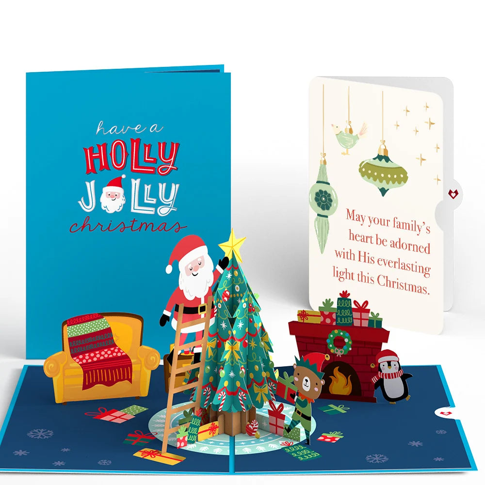 Lovepop Santa Decorating a Christmas Tree Pop-Up Card and Sentiment Set for Family Cream