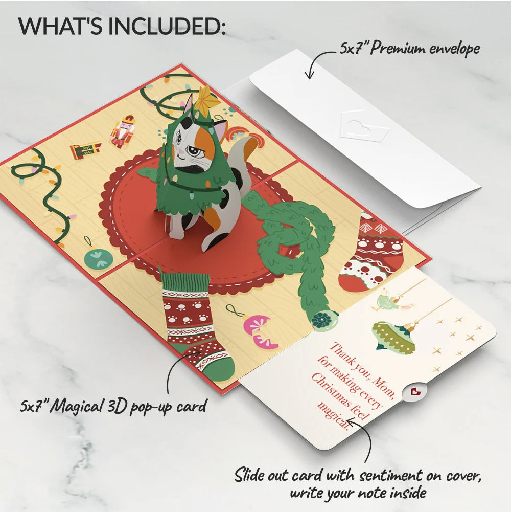 Lovepop Meowy Cat-mess Christmas Pop-Up Card and Sentiment Set for Mom Cream