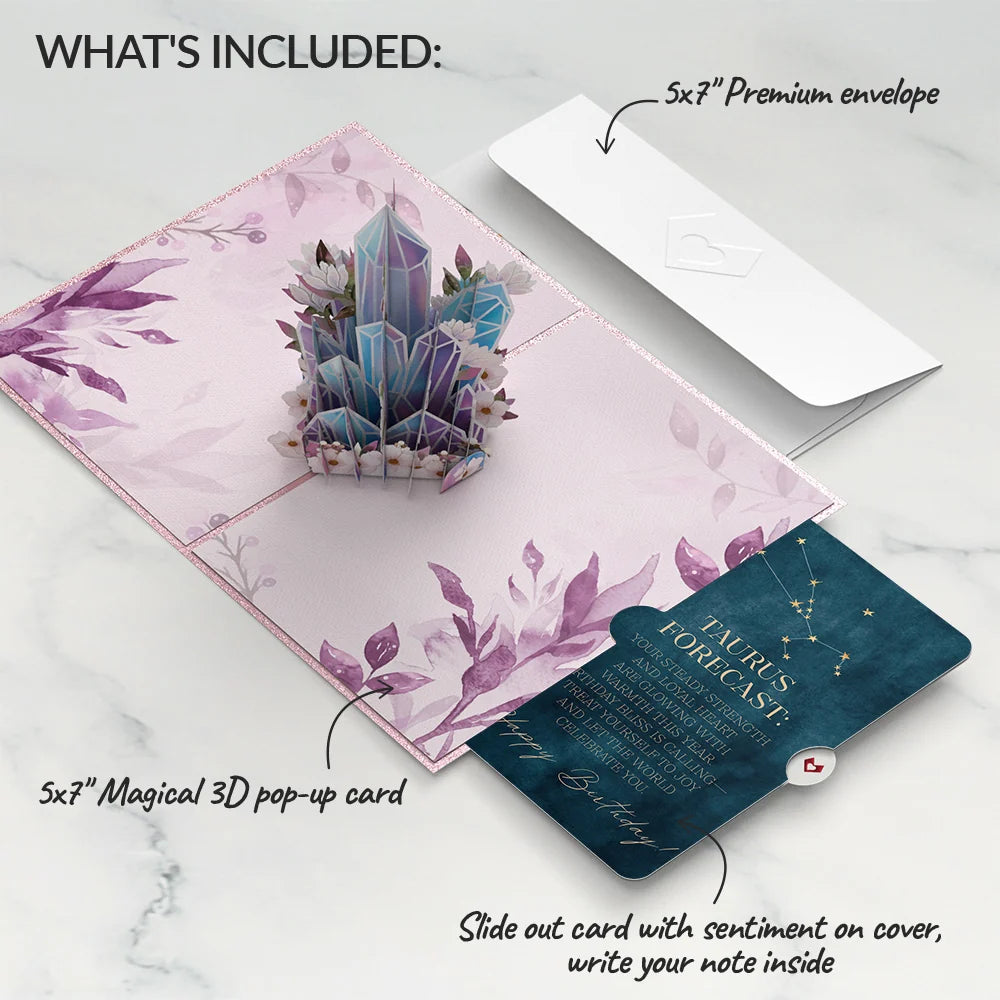 Lovepop Good Vibes Crystals Birthday Pop-Up Card and Taurus Zodiac Sentiment Set