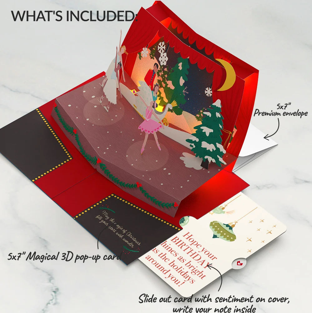 Lovepop The Nutcracker Christmas Magic Music and Lights Pop-Up Card and Birthday Sentiment Set Candle