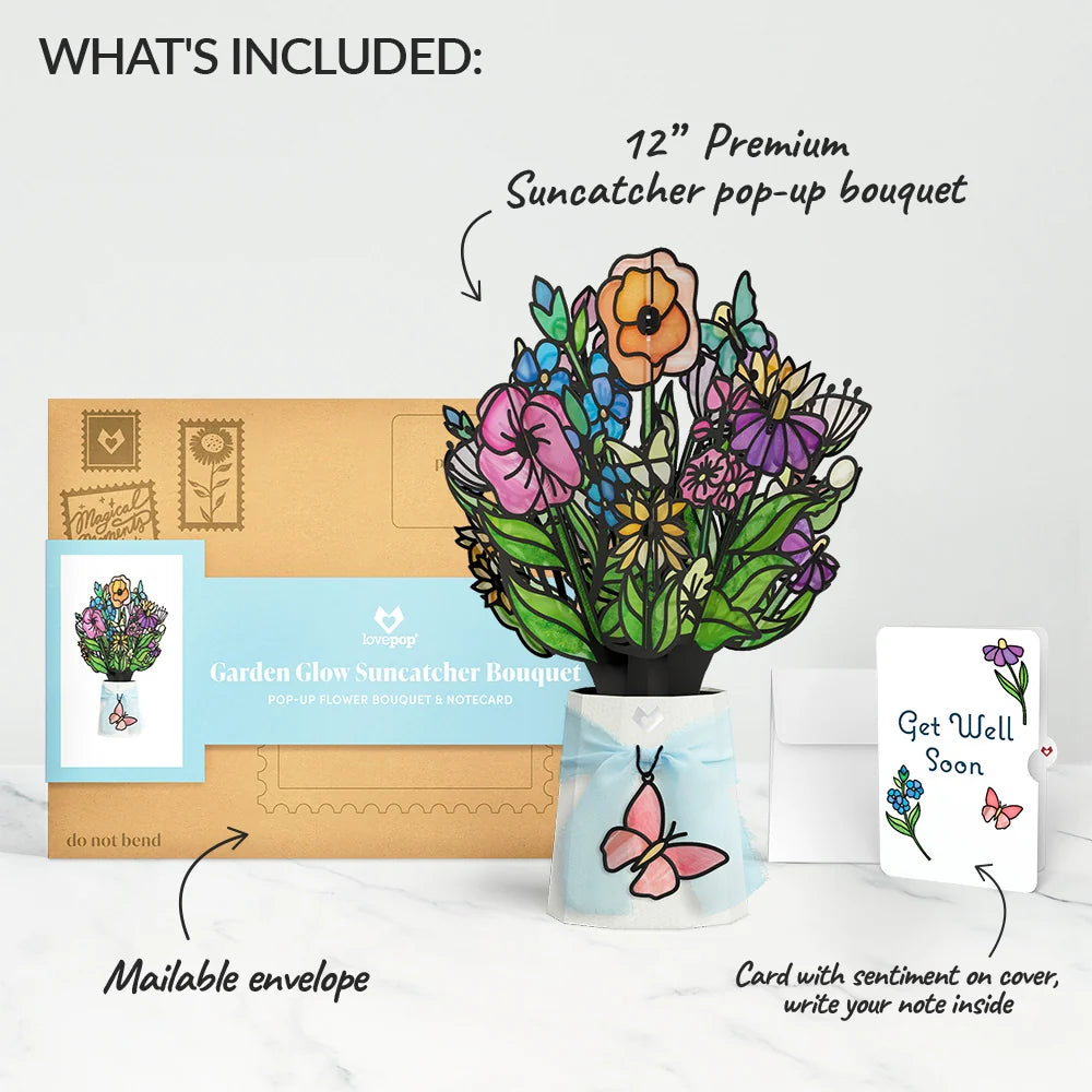 Lovepop Garden Glow Get Well Soon Suncatcher Bouquet and Sentiment Set Glass