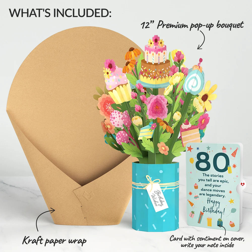 Lovepop Sweet 80th Birthday Wishes Bouquet and Sentiment Set Vase