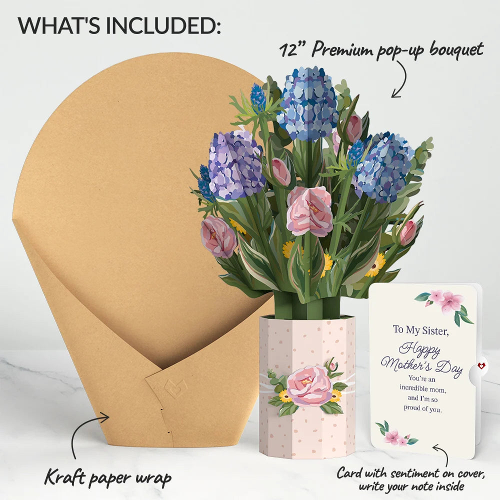 Lovepop Hydrangea Mother’s Day Bouquet and Sentiment Set for Sister Vase