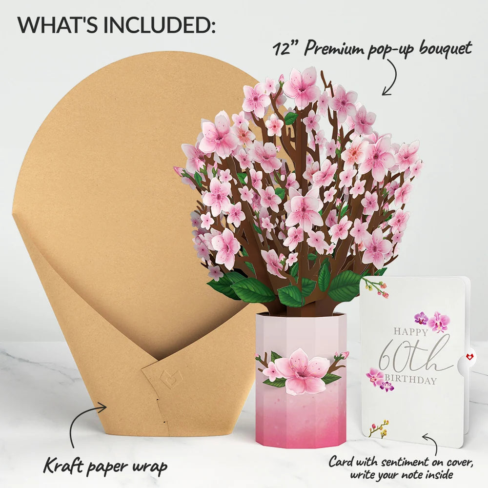 Lovepop Cherry Blossom 60th Birthday Bouquet and Sentiment Set Vase